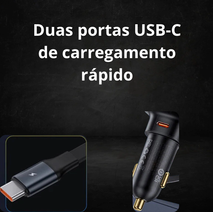 Carregador 60W Carro Tech - Cabo Retrátil