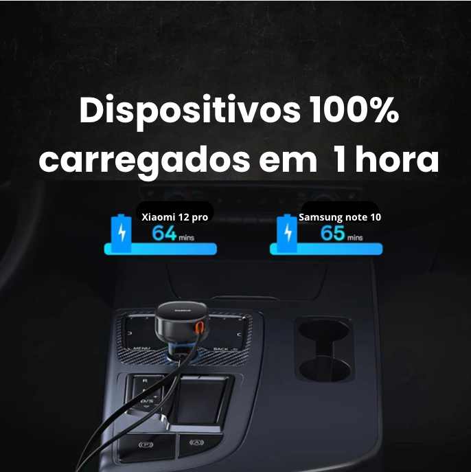 Carregador 60W Carro Tech - Cabo Retrátil